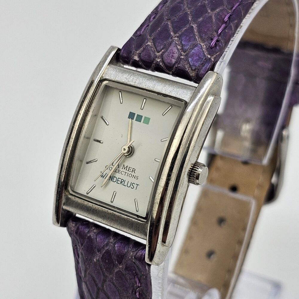 La Mer Collection Women's Watch 22MM White Dial Purple Leather Bands New Battery - Picture 2 of 14